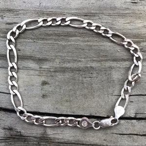 Sterling Silver Figaro Chain Bracelet - Silver